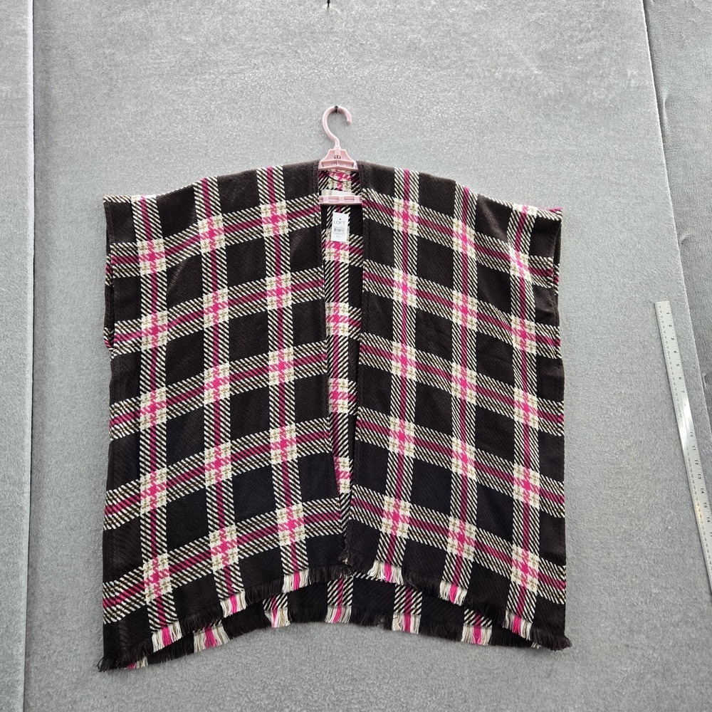 LOFT Women Sweater M/L Brown Plaid‎ Cardigan Poncho Open Front NWT